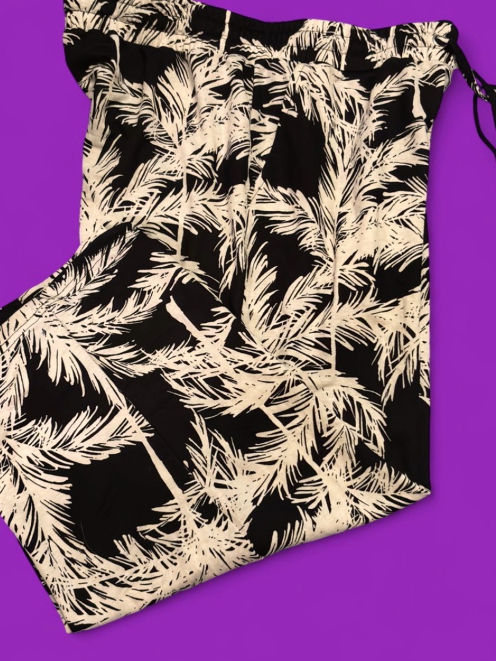 Belle by Kim Gravel Black and Cream Palm-Print Wide Leg Pants